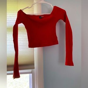 Red ribbed bodycon longsleeve crop top